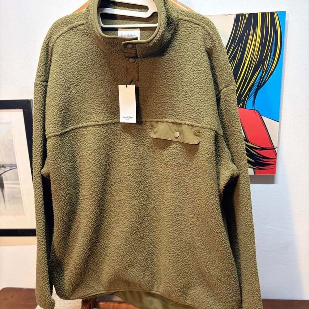 Goodfellow & Co Sherpa Pullover Size XL Green Snap Placket Fleece
